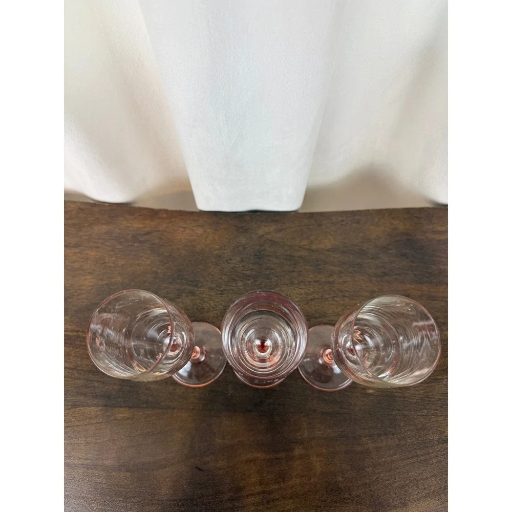 VTG 1980s Set of THREE Luminarc France Pink Stem Champagne‎ Flutes 9
